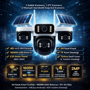 X5TECH 44-GZ 4G Solar Güvenlik Kamerası 4 Lensli, SIM Kart Destekli, Güneş Panelli, Kablosuz Güvenlik Kamerası