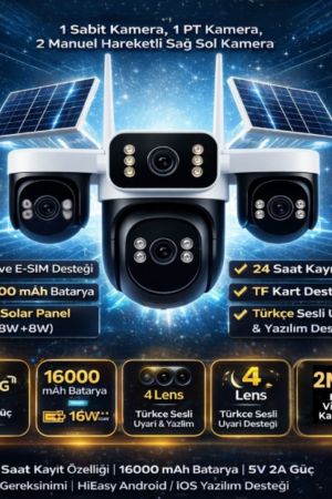 X5TECH 44-GZ 4G Solar Güvenlik Kamerası 4 Lensli, SIM Kart Destekli, Güneş Panelli, Kablosuz Güvenlik Kamerası