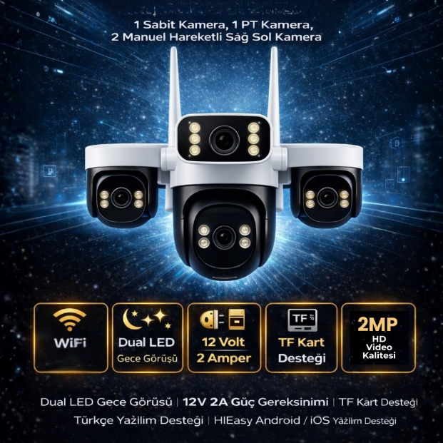 44W 4 Kameralı Wifi Kamera HiEasy Yazılımlı Kablosuz Güvenlik Kamerası