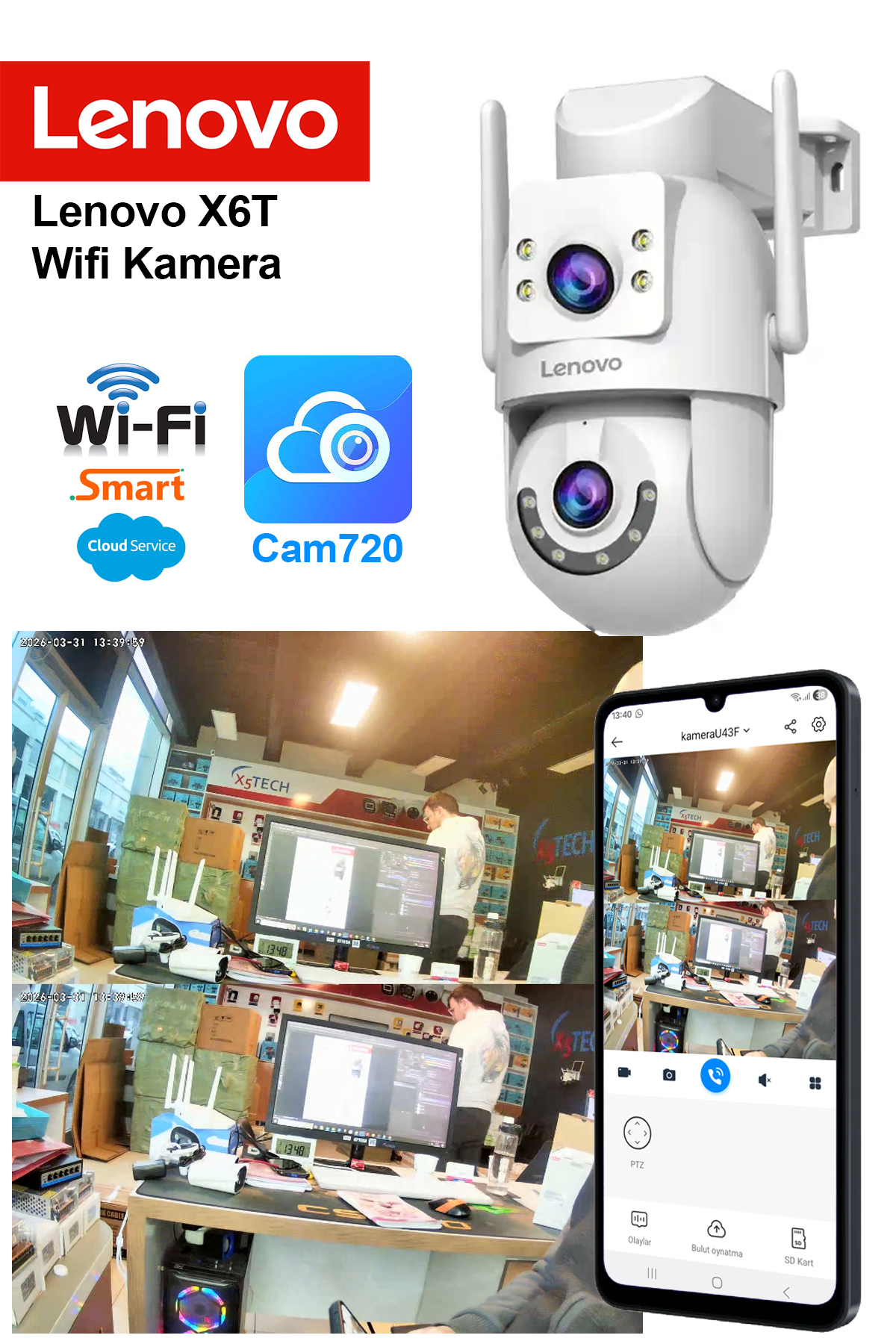 Lenovo X6T Smart Wifi Kamera - Lenovo Wireless Kamera