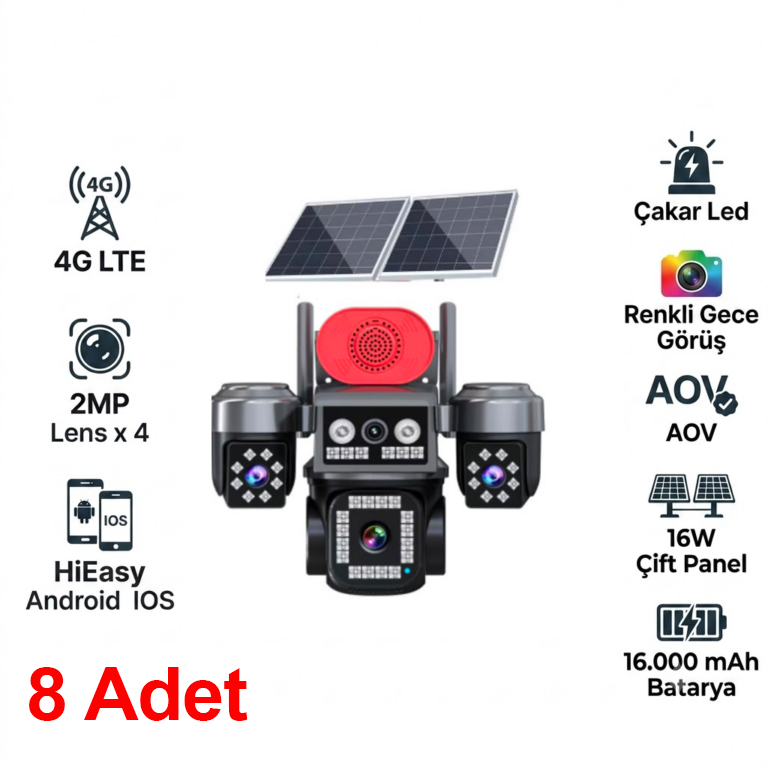 1 Koli (8 Adet) X5Tech 84-GZ 4G Solar Güneş Enerjili Sim Kartlı Akıllı Güvenlik Kamerası