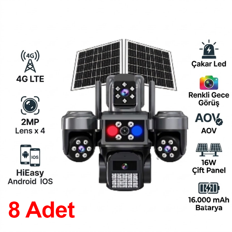 1 Koli (8 Adet) X5Tech 85-GZ 4G Solar Güneş Enerjili Sim Kartlı Akıllı Güvenlik Kamerası